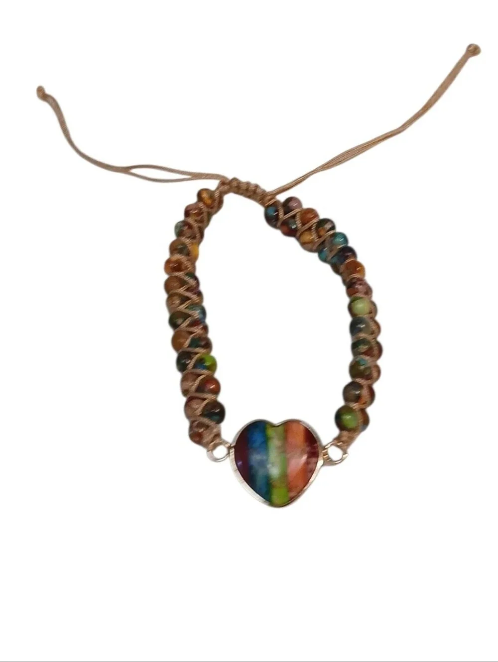 Boho Multi NWT Colored Stone Peace Bracelet With A Heart As Main Stone. - Picture 11 of 12
